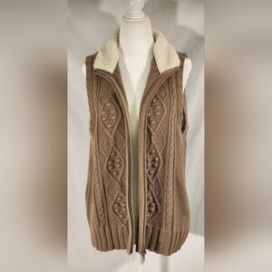 CJ Banks Knitted Vest With Sherpa Lined Collar 100% Cotton Womens Size X/14